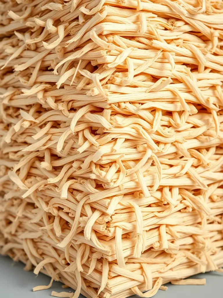 A stack of unbleached softwood pulp, highlighting its natural color and robust texture, prepared for industrial use.