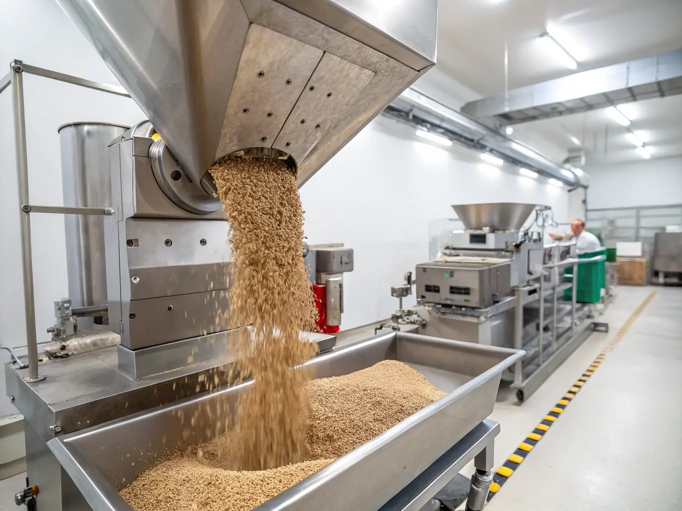 A detailed image showcasing the mechanical pulping process, with wood chips being ground into pulp using large machinery in a modern, well-lit facility.
